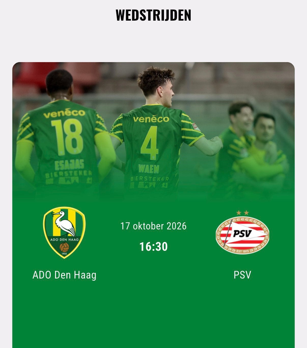 Ticket ADO-PSV Noordzijde (vak O), Losse kaart, Eén persoon, Oktober