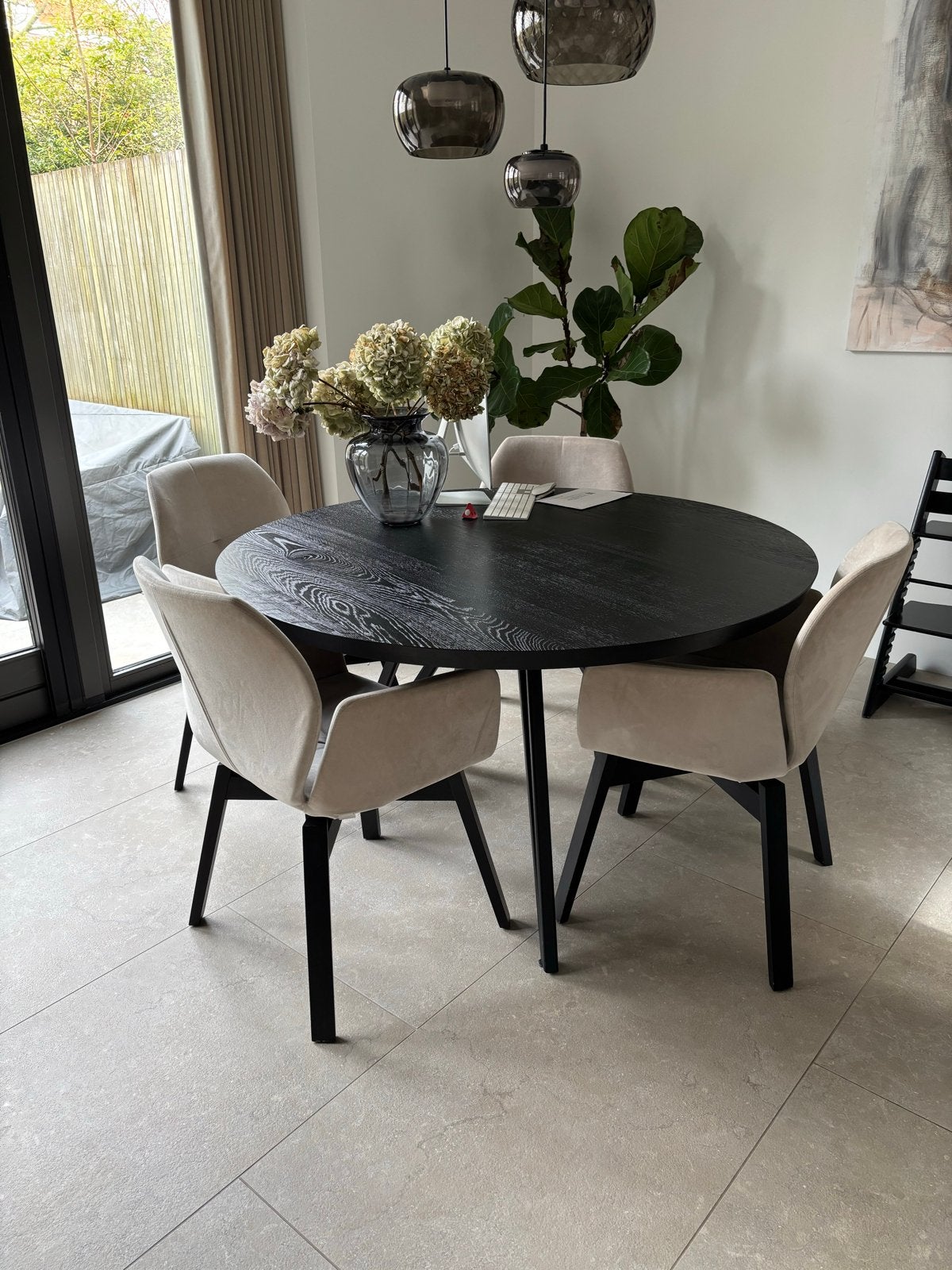 Table du Sud eettafel met 4 Mobitec stoelen, Ophalen, Gebruikt, 100 tot 150 cm, Rond
