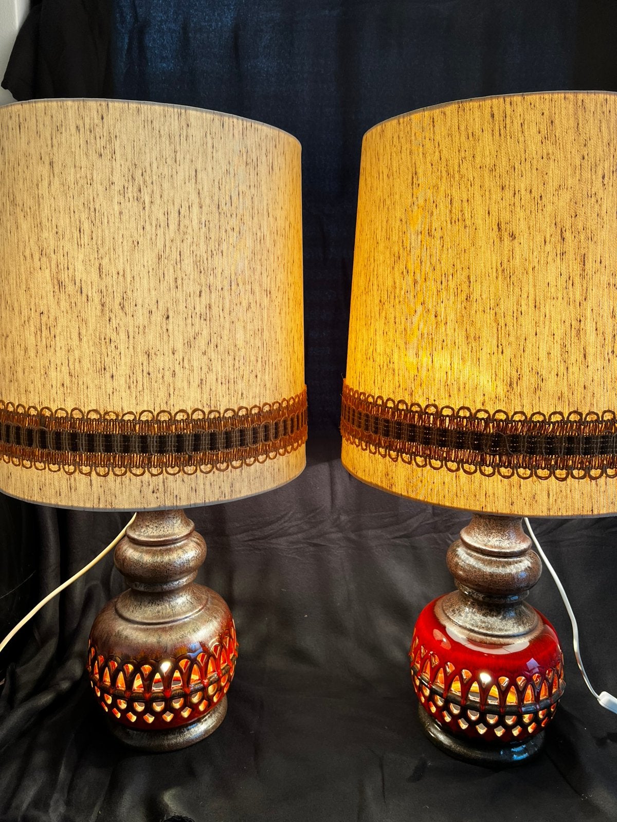 Set 2 Vintage Fat Lava Tafellampen 70s  Dubbele Verlichting!, Vintage, Keramiek, Rood, Schemerlamp