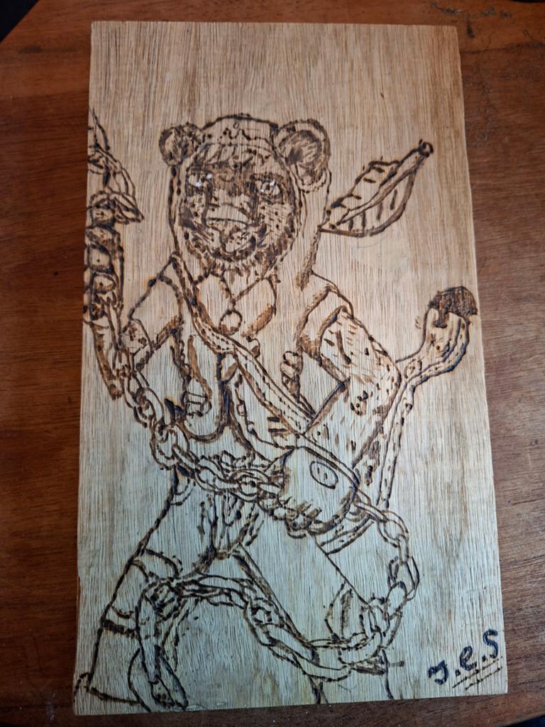Hout Gebrand Kunstwerk - jesart jaguar, Antiek en Kunst, Overige onderwerpen, Ophalen of Verzenden, Handgemaakt, Wanddecoratie