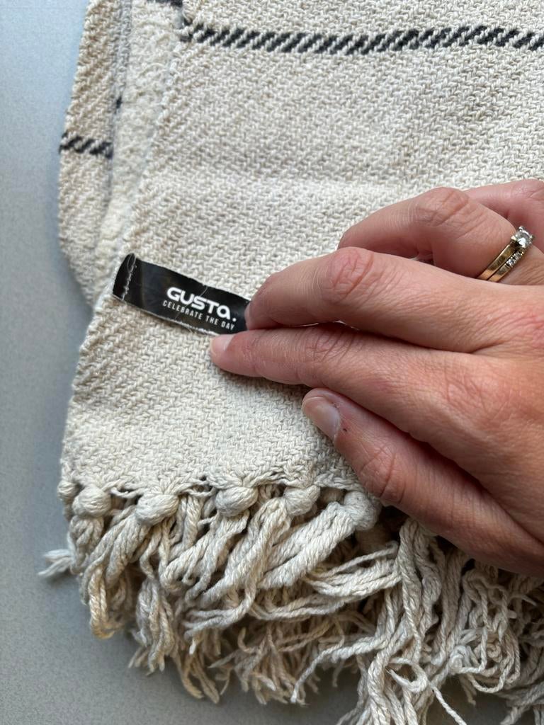 Gusta Plaid - Crème met Zwarte Strepen, Ophalen, Zo goed als nieuw