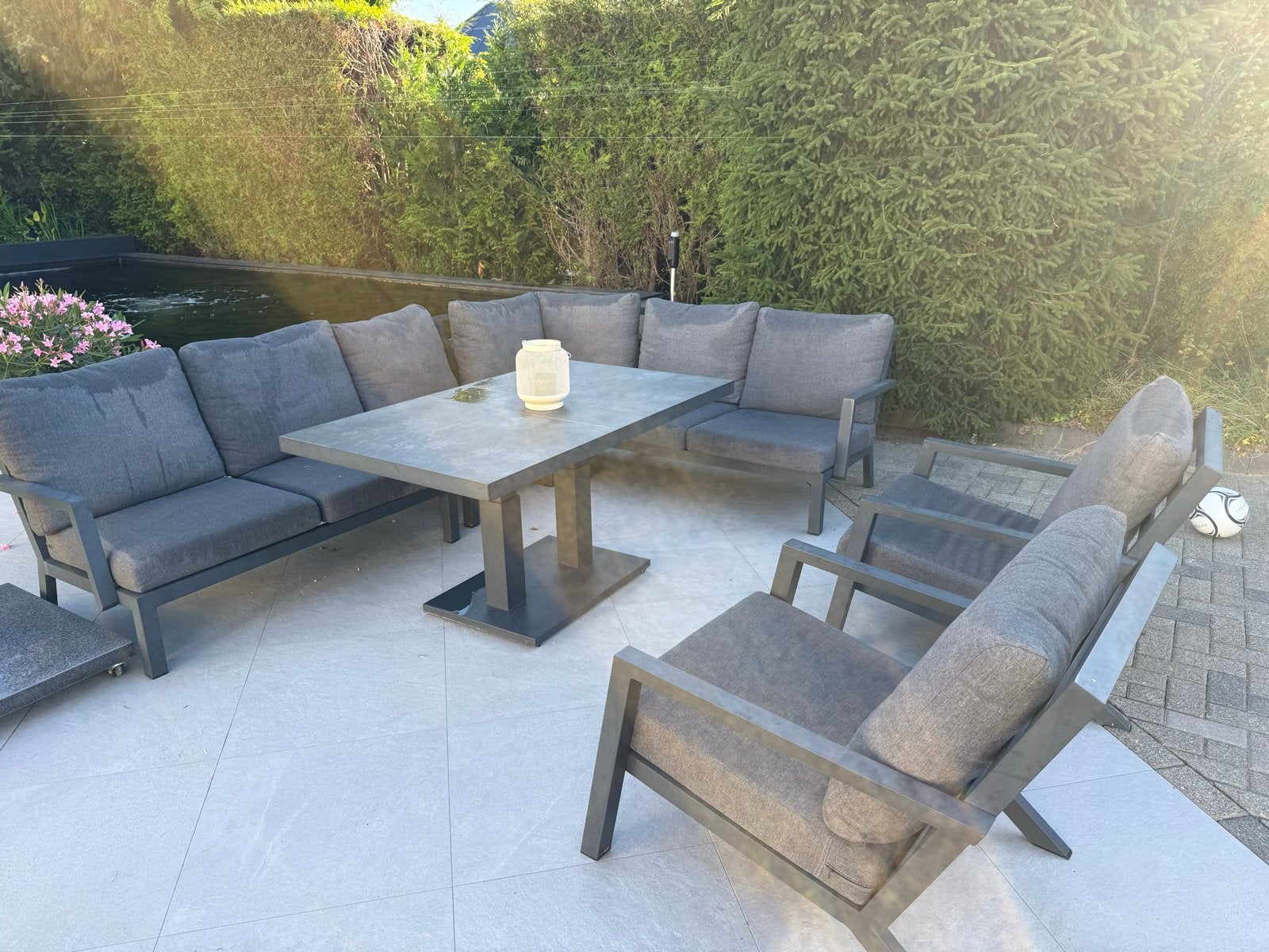 Moderne aluminium loungeset met eettafel en stoelen, Ophalen, Gebruikt, Meer dan 8 zitplaatsen, Aluminium