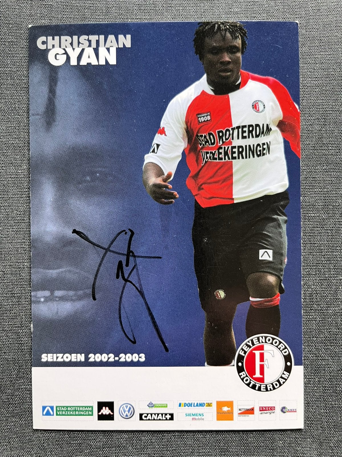 Feyenoord spelerskaart Gyan met handtekening, Verzamelen, Ophalen of Verzenden, Zo goed als nieuw, Feyenoord, Spelerskaart