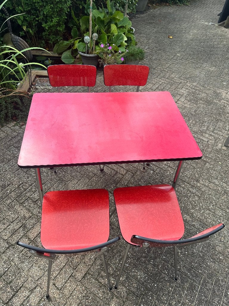 Formica tafel en 4 stoelen  Vintage, Ophalen, Gebruikt, 50 tot 100 cm, Overige materialen