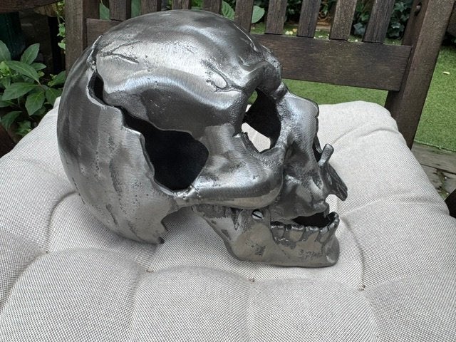 zware metalen schedel met losse kaak, skull, Antiek en Kunst, Ophalen of Verzenden