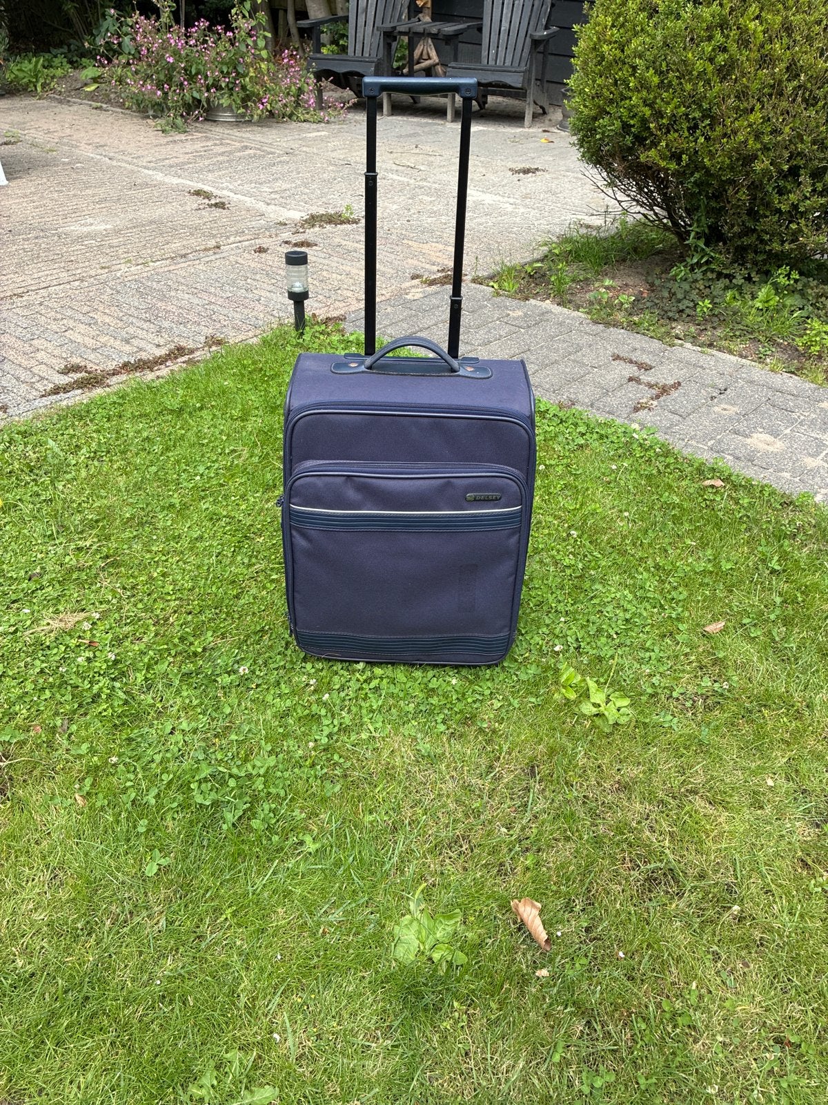 Handige blauwe reiskoffer met wieltjes en uitschuifbaar hand, 40 tot 60 cm, 30 cm of meer, Gebruikt, Blauw