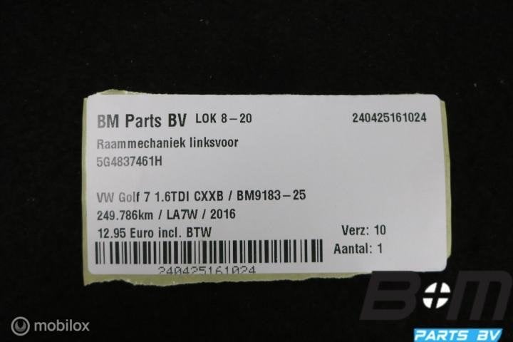 Raammechaniek linksvoor VW Golf 7 5G4837461H, Gebruikt