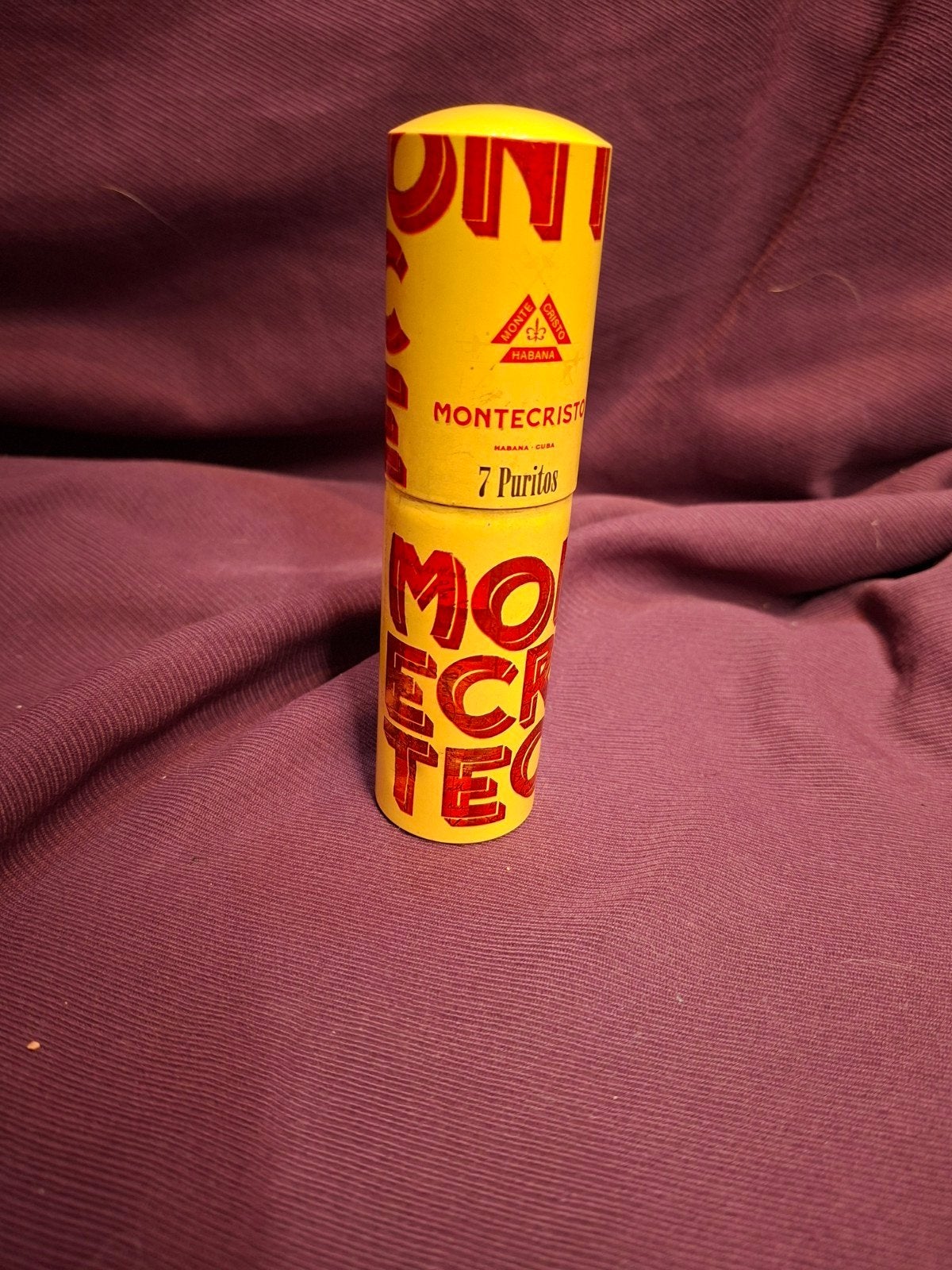 Vintage Montecristo Puritos sigarenblikje met 2 sigaren, Ophalen of Verzenden, Gebruikt, Tabaksdoos of Verpakking