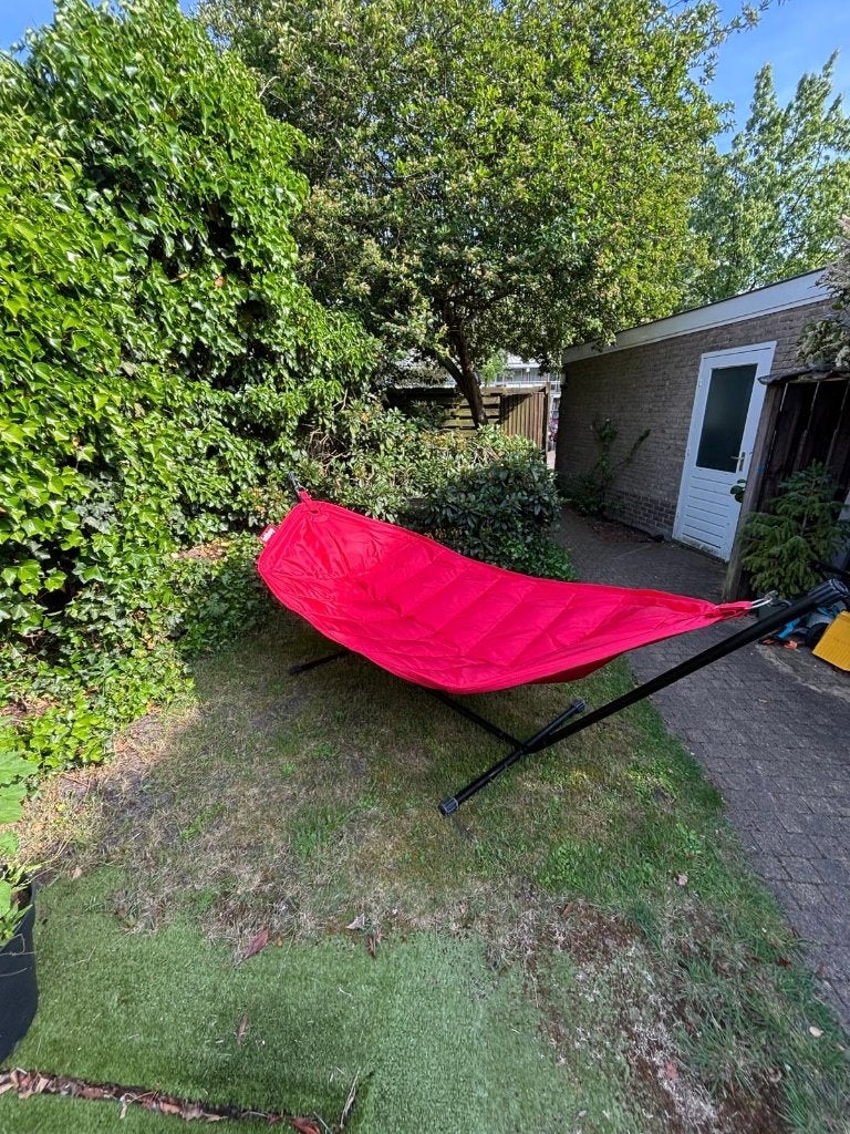 Rode hangmat Fatboy Headdemock met standaard, Tuin en Terras, Hangmatten, Ophalen, Inklapbaar, Meerpersoons, Zo goed als nieuw
