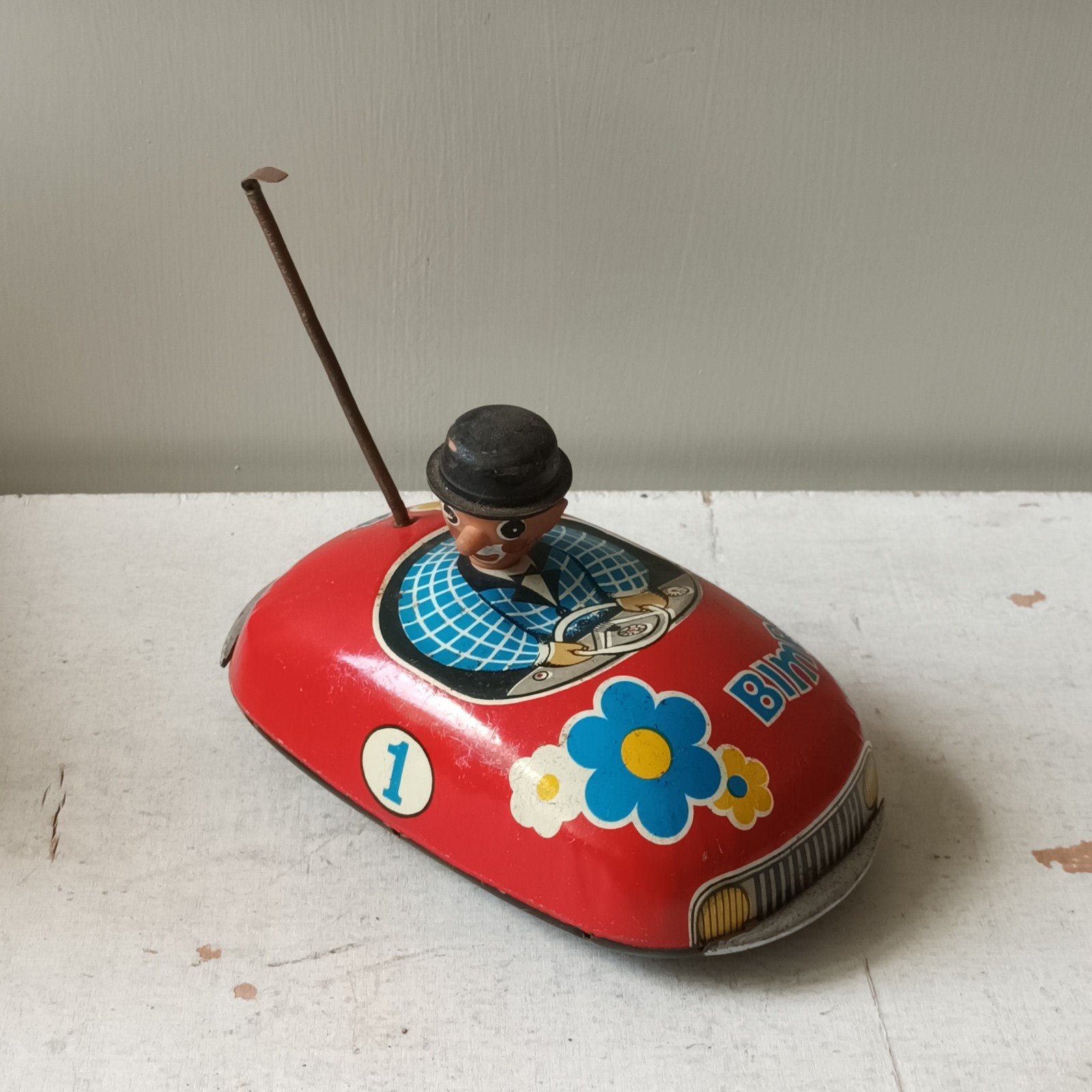 Vintage Bimbo blikken speelgoedauto met chauffeur, Antiek en Kunst, Antiek | Speelgoed, Ophalen of Verzenden
