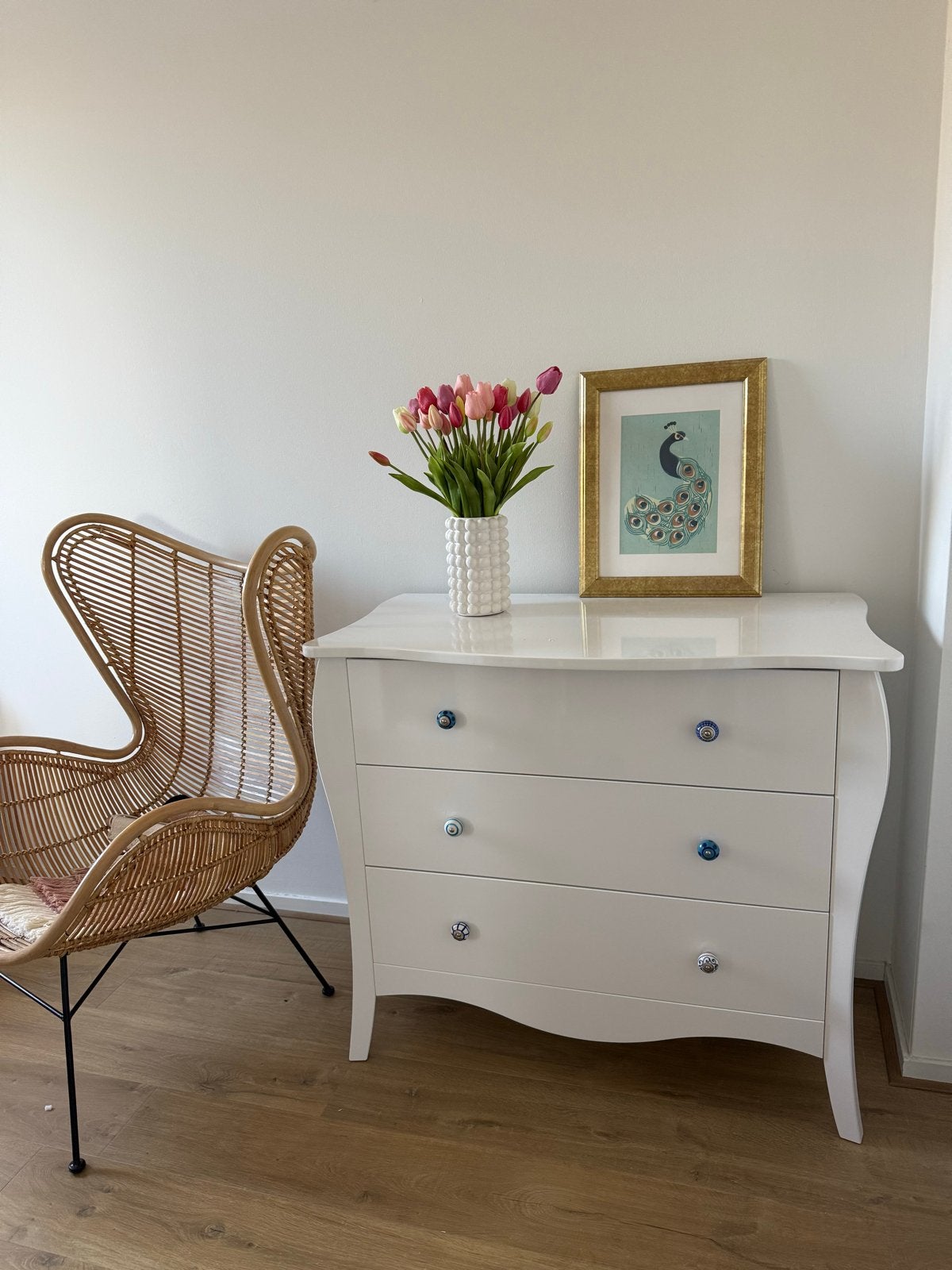 Witte commode / buikkast met 3 laden, 3 of 4 laden, Ophalen, Gebruikt