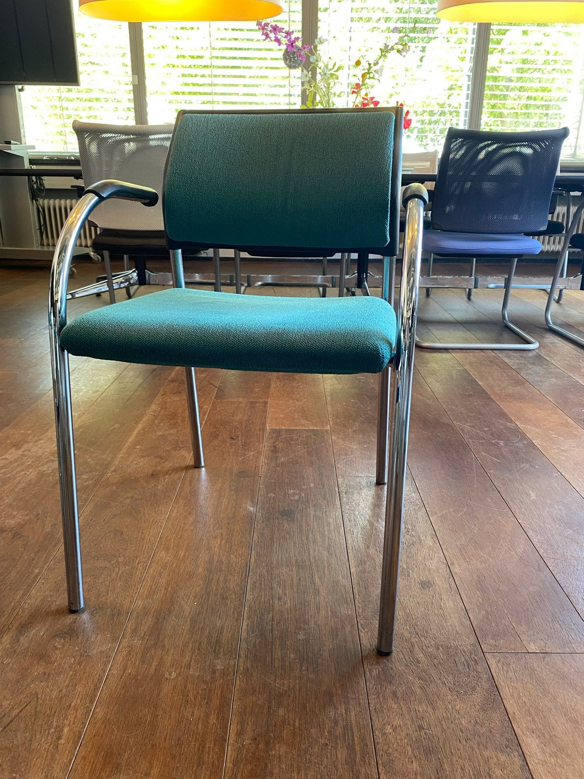 Klöber 655 buisframe vintage design stoel turquoise, Ophalen, Gebruikt, Overige kleuren, Metaal
