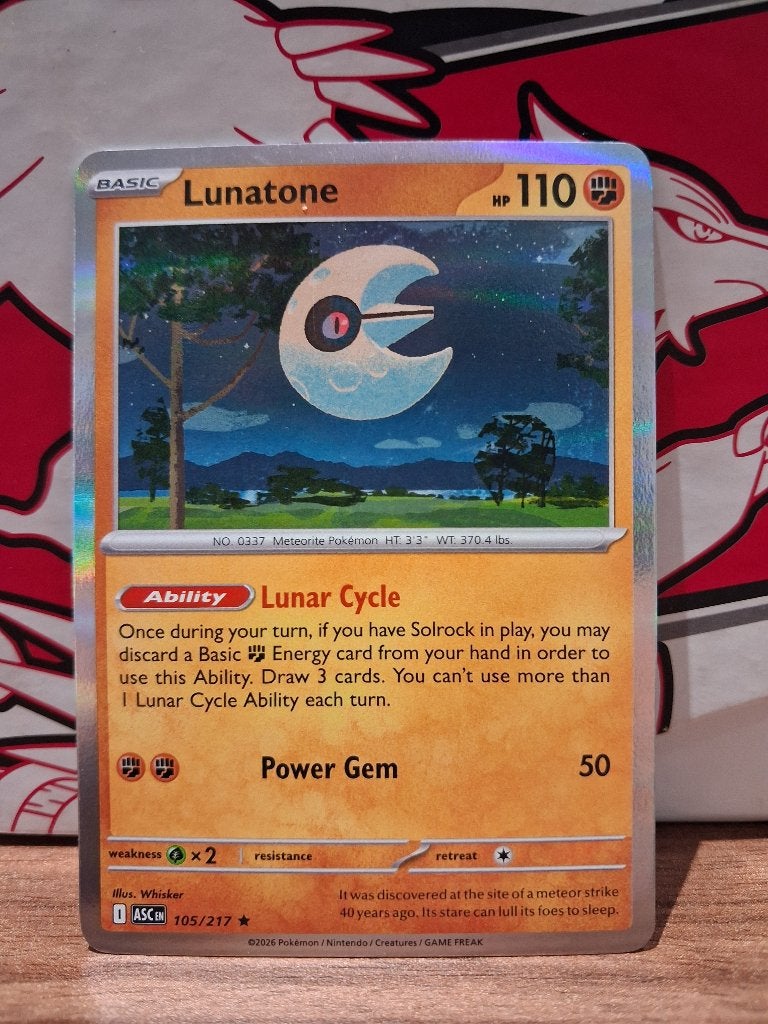 Pokemon Lunatone ASC 105/217 holo, Ophalen of Verzenden, Nieuw, Losse kaart