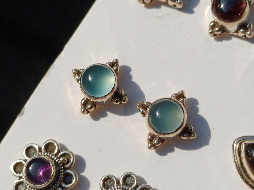 Vanoli - 925 zilver oorbellen / oorknopjes met chalcedoon, Daiva1973@hotmail.com, Vanoli, Blauw, Amsterdam
