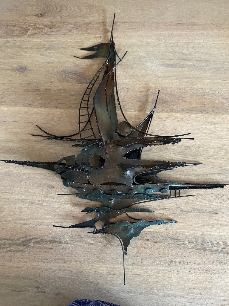 Cadeau tip: Metalen wanddecoratie zeilboot - 80x68cm, Metaal, Wandsculptuur, Gebruikt, 80 cm