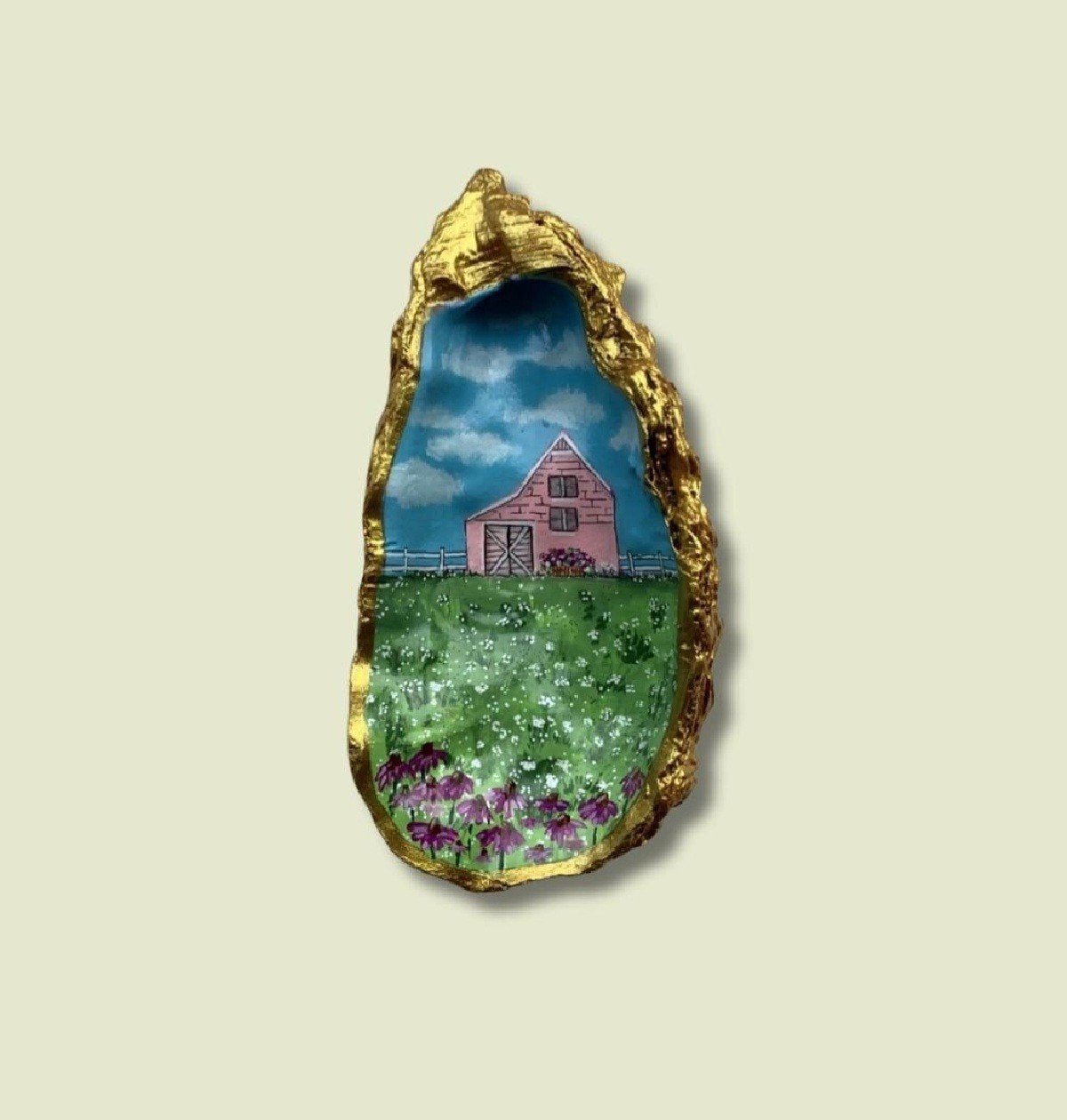 Handgeschilderd oesterschilderijtje 'Rize huis', Antiek en Kunst, Ophalen of Verzenden