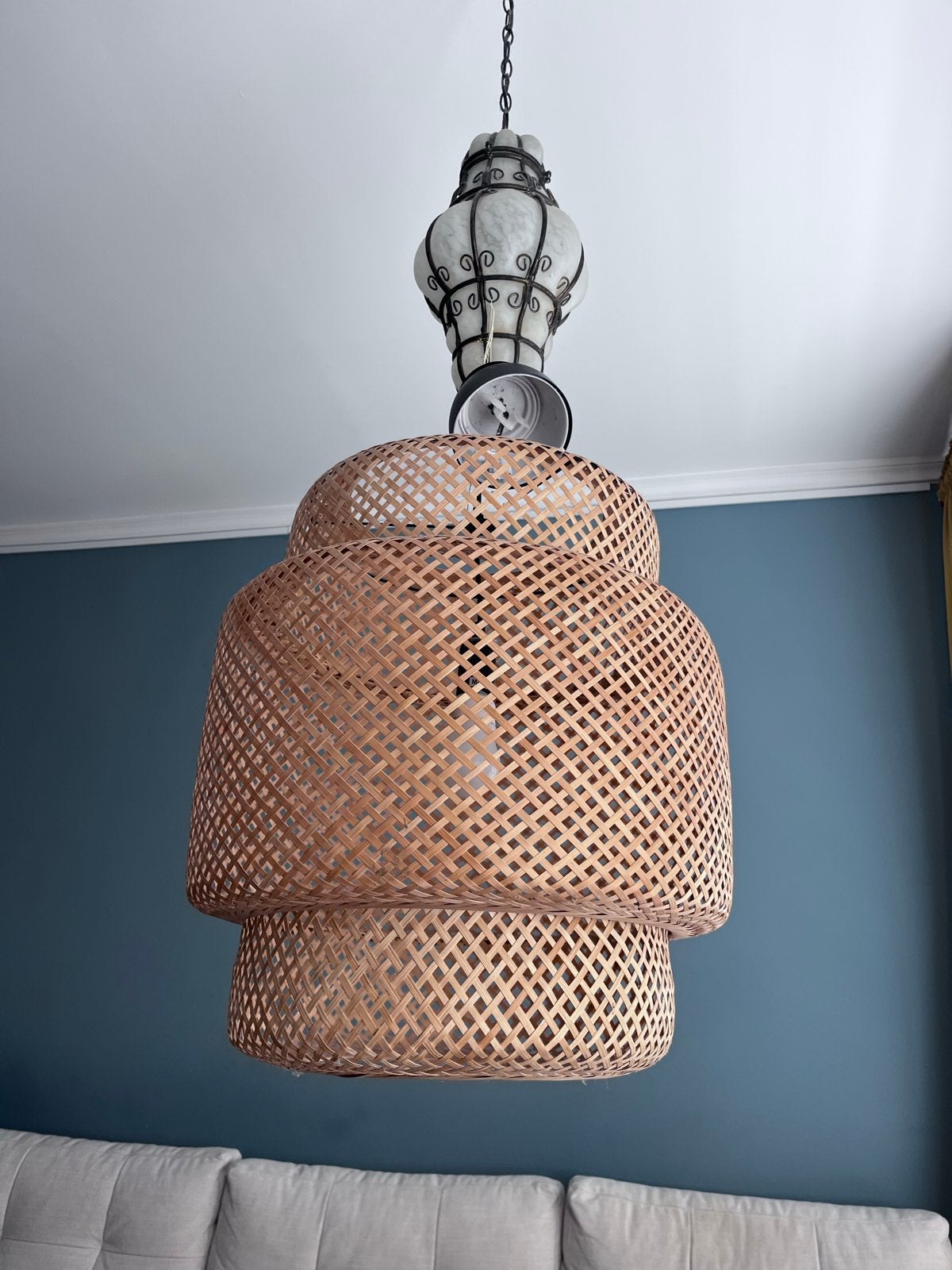 Ikea bamboe/Rotan hanglamp, Ophalen, Gebruikt, Natuurlijk materiaal, E27 (groot)