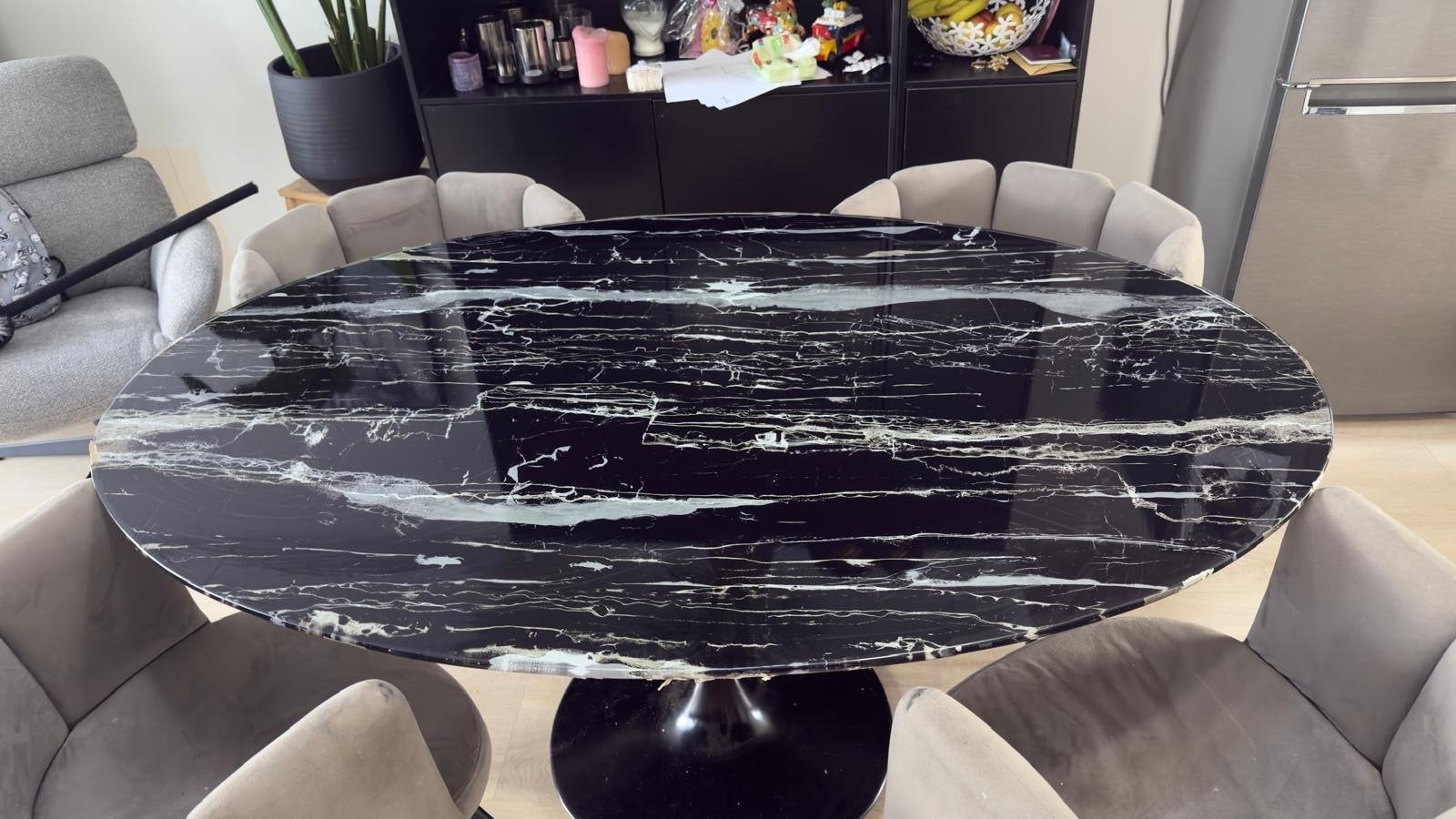 Mooie glazen marmeren tafel - Zo goed als nieuw, Ophalen of Verzenden, Zo goed als nieuw, Ovaal, Glas