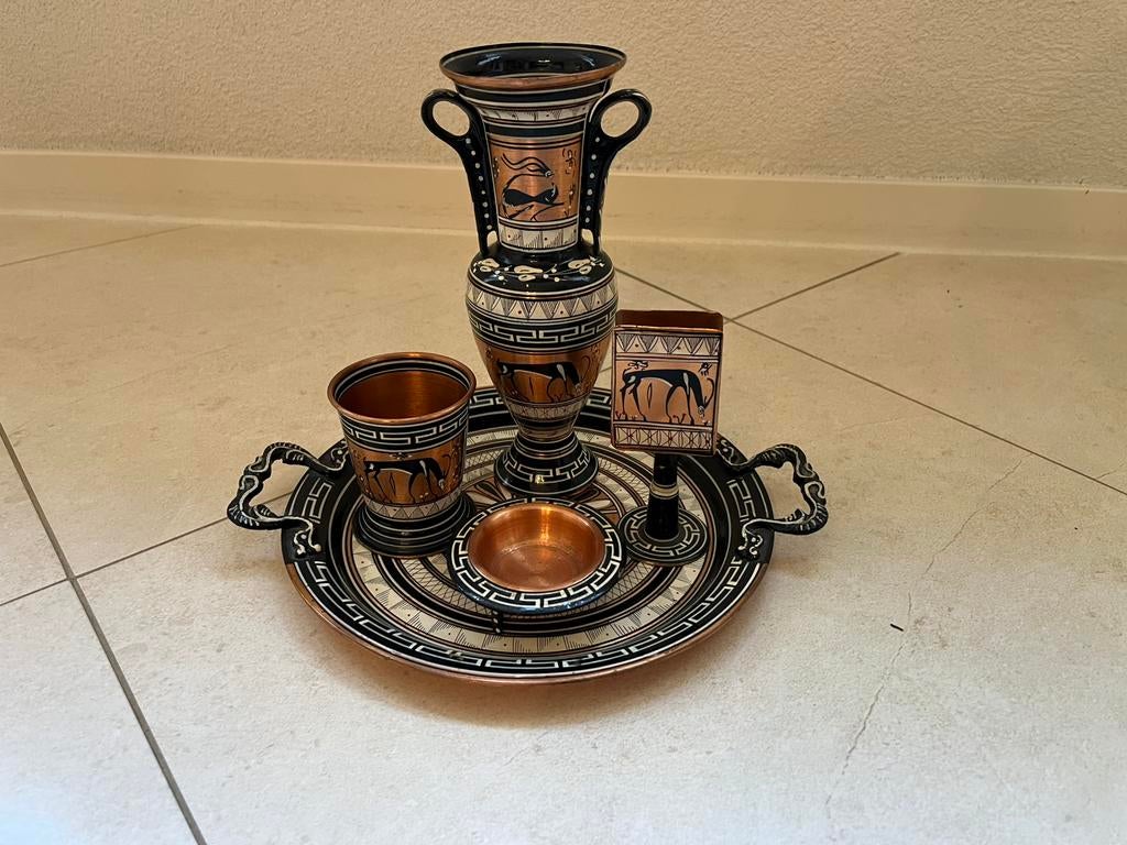 Antiek Griekse koperen emaille set/jardinières koper, Ophalen of Verzenden, Koper