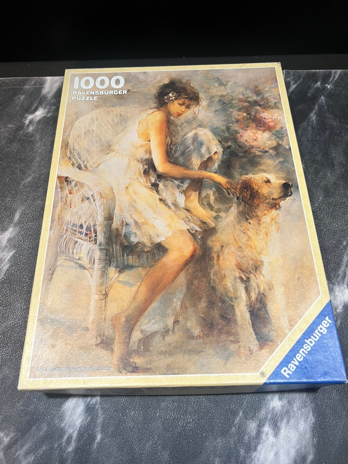 Ravensburger puzzel 1991 - 1000 stukjes Meisje met Hond, Ophalen of Verzenden, 500 t/m 1500 stukjes, Zo goed als nieuw