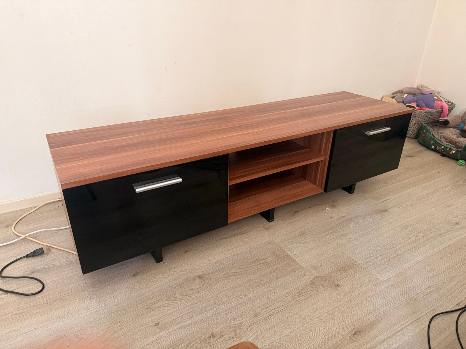 Modern TV-meubel 160x45x45 cm - Bruin met zwart, Ophalen, Gebruikt, 150 tot 200 cm, Minder dan 100 cm