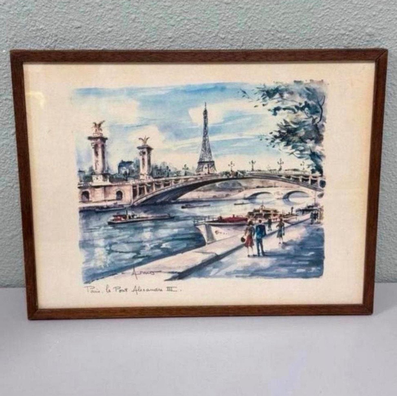 Antiek Schilderij Pont Alexandre III Parijs brug Seine paris, Ophalen of Verzenden