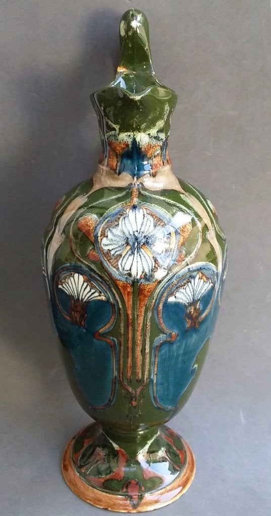 Omstreeks 1900 GROTE Plateel Kruik Kan Art Nouveau MIJNLIEFF, Ophalen of Verzenden