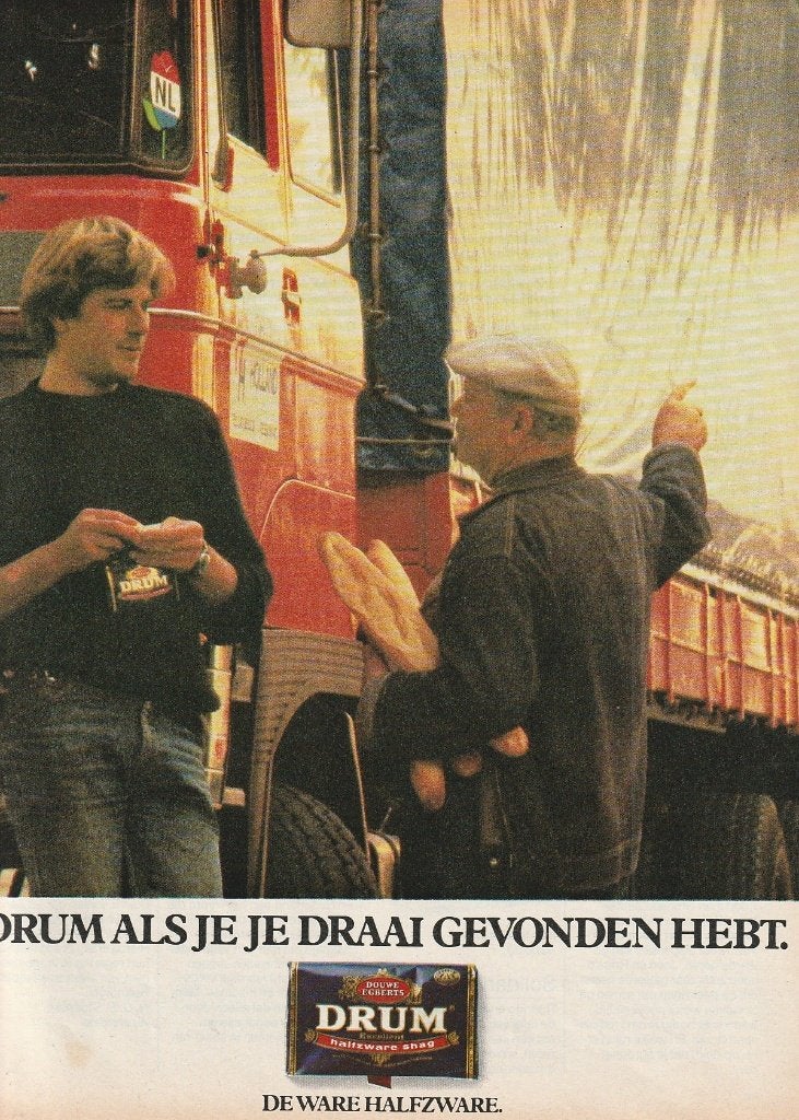 retro reclame 1984 Drum shag vrachtwagen chauffeurs, Verzamelen, Verzenden, Overige typen
