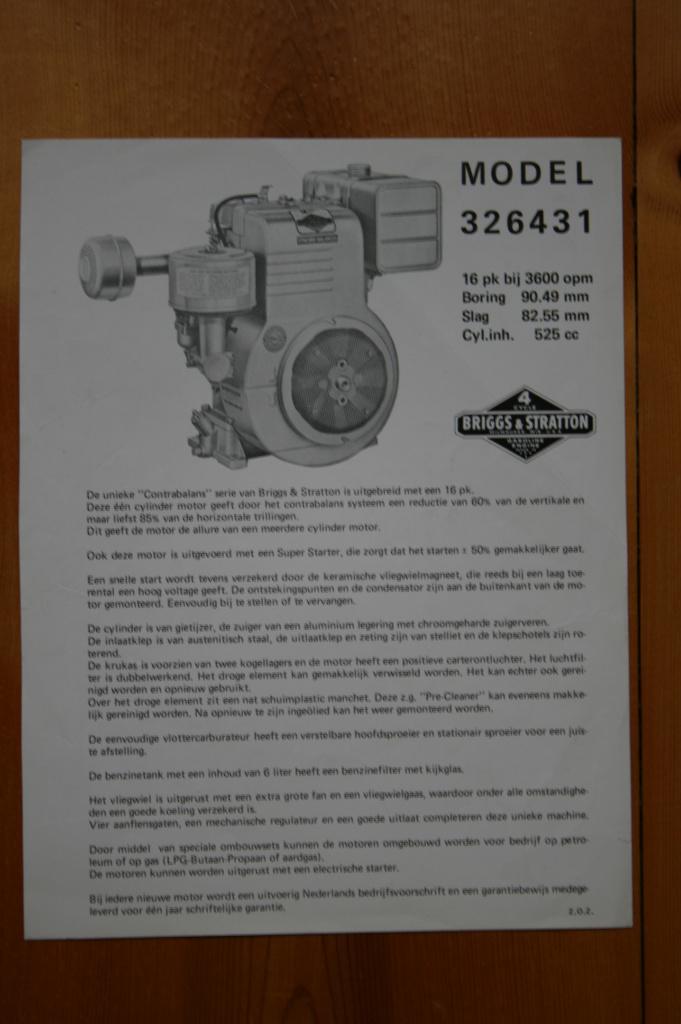 Folder Briggs & Stratton stationaire motor 16pk, type 326431, Motoren, Ophalen of Verzenden, Overige merken