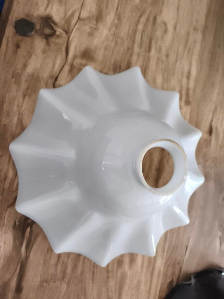 Vintage Franse Witte Glazen Lampenkap - Plafondlamp, Huis en Inrichting, Lampen | Lampenkappen, Gebruikt, Overige vormen, Wit