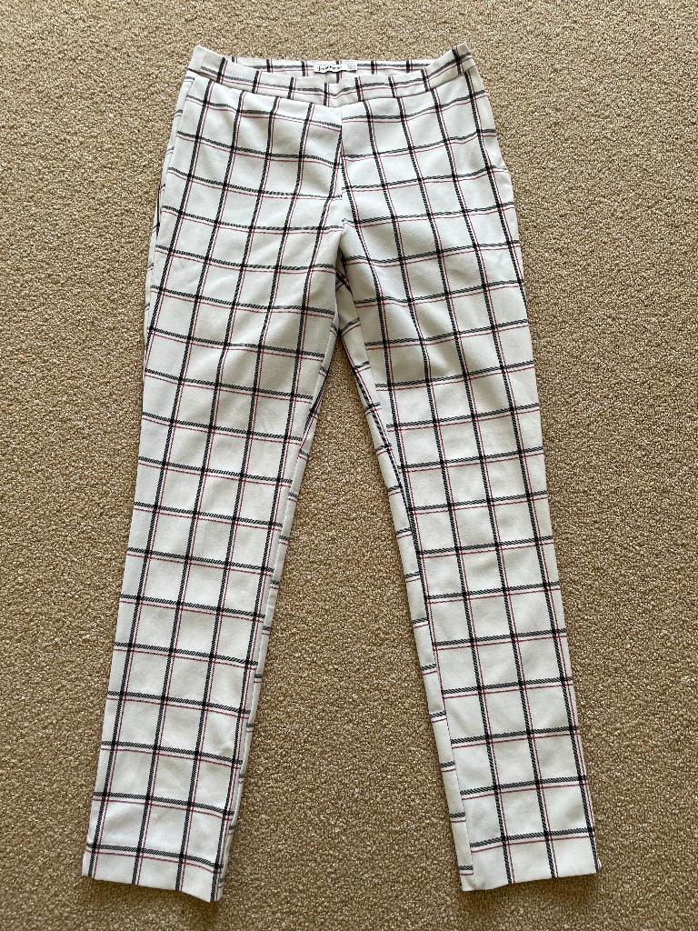 Lange broek met ruit, maat 36/38, merk Stradivarius, Verzenden, Wit, Zo goed als nieuw, Maat 36 (S)