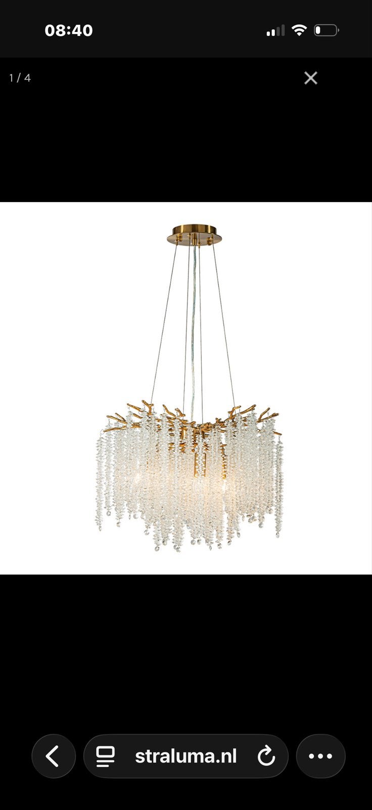 Luxe gouden kroonluchter met kristallen, 60cm, Ophalen of Verzenden, Nieuw, Glas