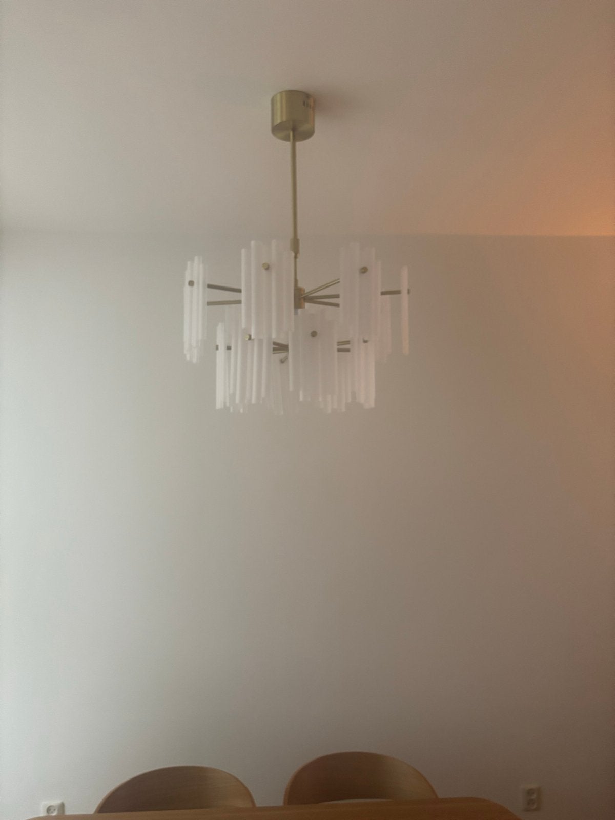 Moderne Kroonluchter met Glazen Buizen, Ophalen, Zo goed als nieuw, Glas, E14 (klein)