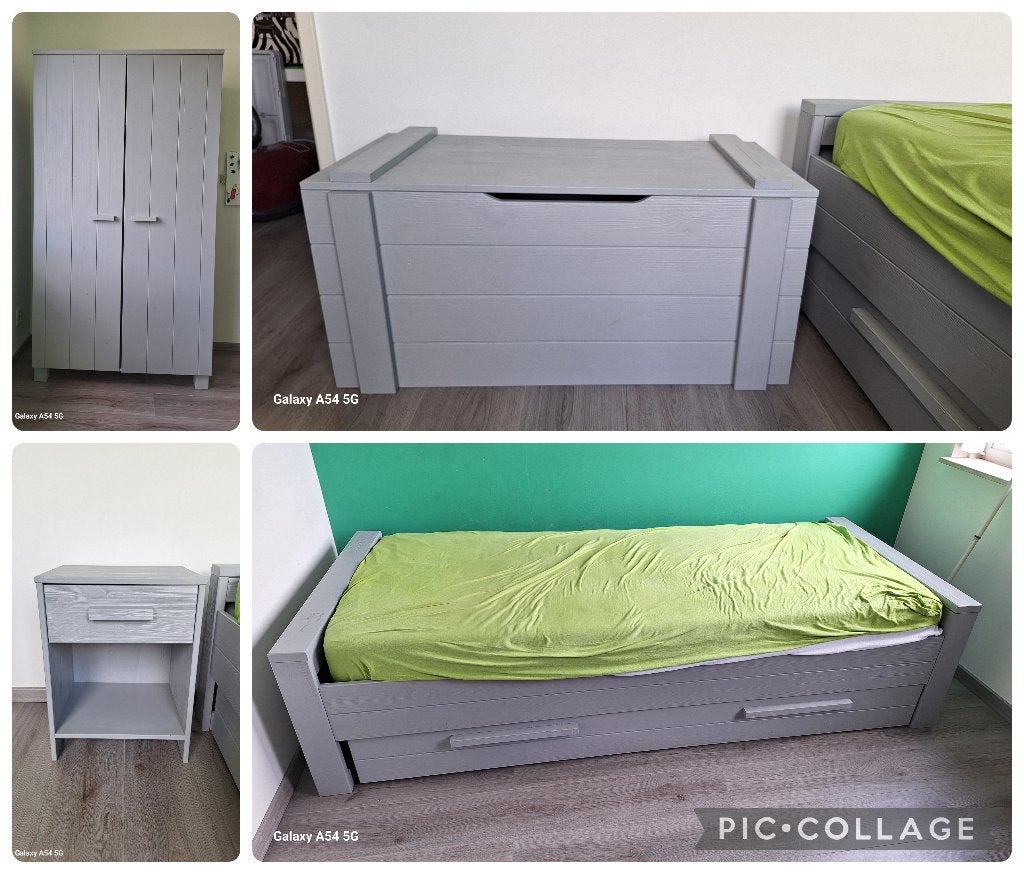 Woood Dennis Kinderkamer Set: Bed, Nachtkastje, Kledingkast, Ophalen, Gebruikt, Eenpersoons, Modern, Scandinavisch