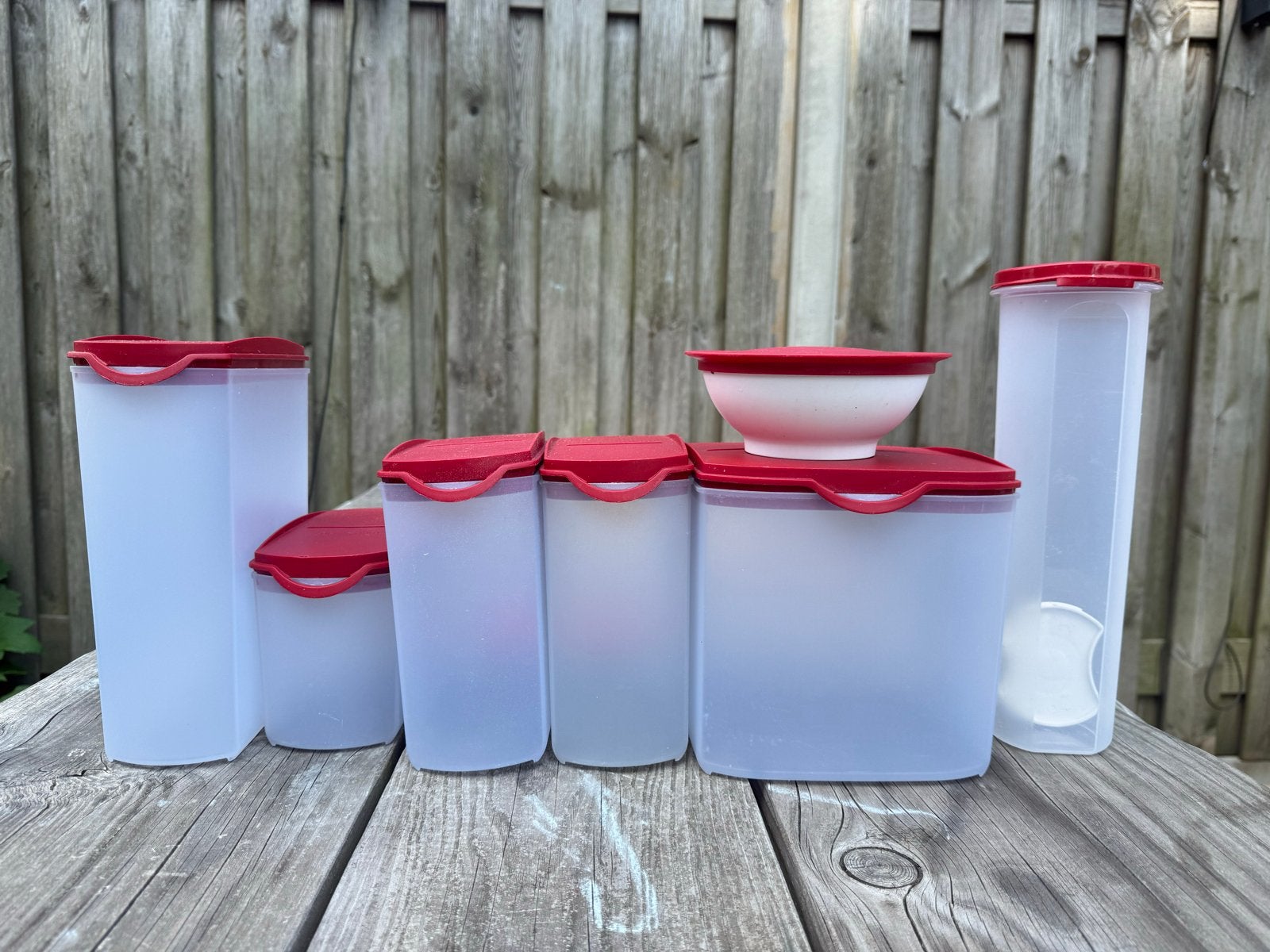 Tupperware bewaardoos set rood - diverse maten, Huis en Inrichting, Keuken | Tupperware, Ophalen, Gebruikt, Bewaardoos, Luchtdicht