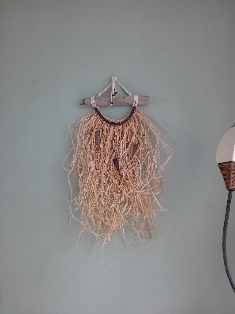 Raffia wandhanger, muurhanger, wanddecoratie, Beige, 55 cm, Nieuw, Ophalen of Verzenden