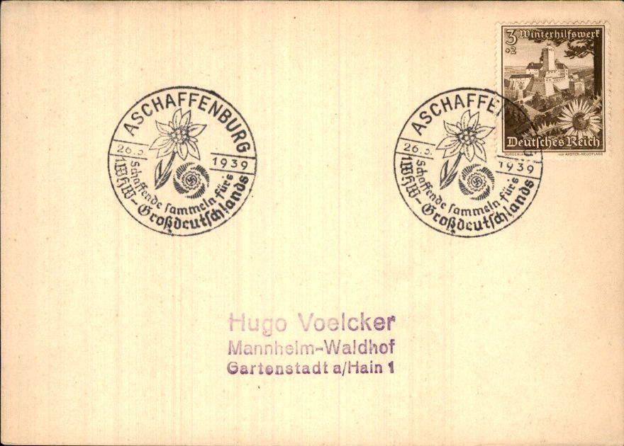 Derde Rijk - Aschaffenburg - 1939, Postzegels en Munten, Brieven en Enveloppen | Buitenland, Verzenden, Briefkaart