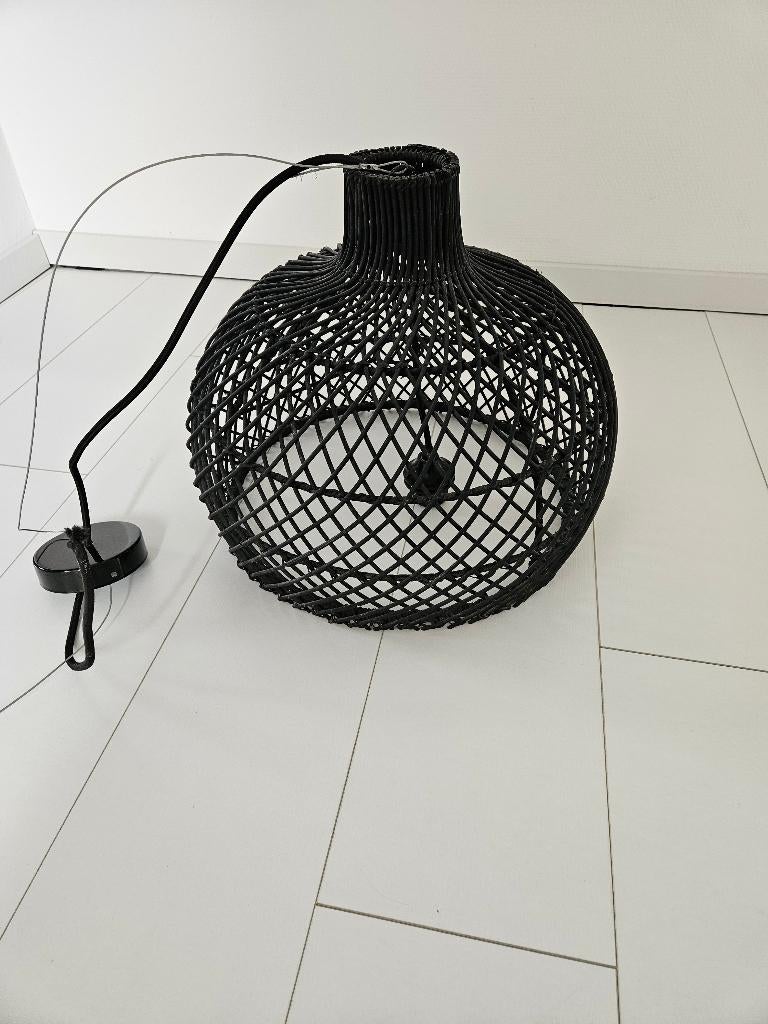 Zwart hanglamp riet, Ophalen, Zo goed als nieuw, Overige materialen, Minder dan 50 cm