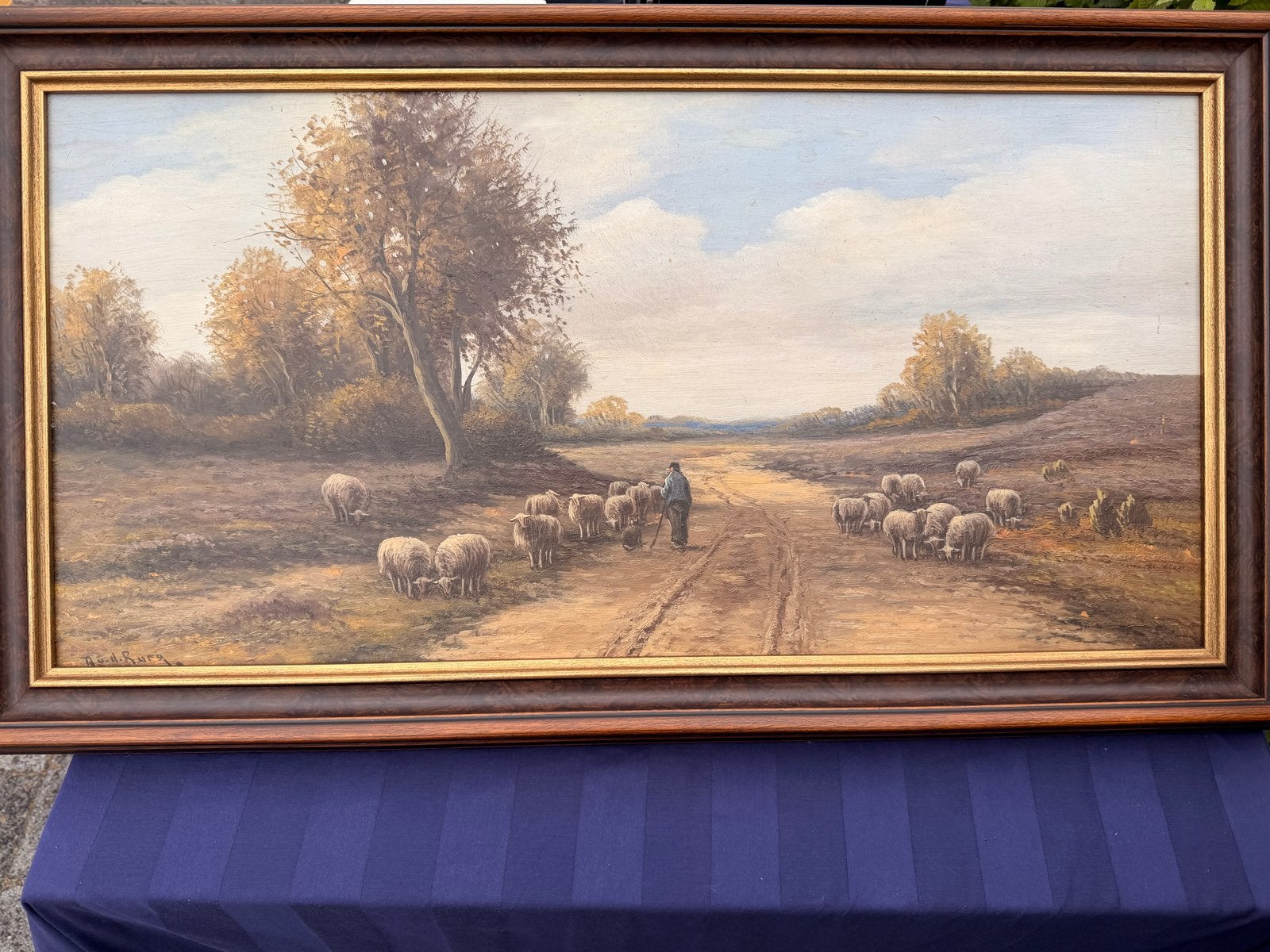 Ca 40 x 80 cm schilderij A vd Burg Schaapherder, Ophalen, Doek, Gesigneerd, Landschap