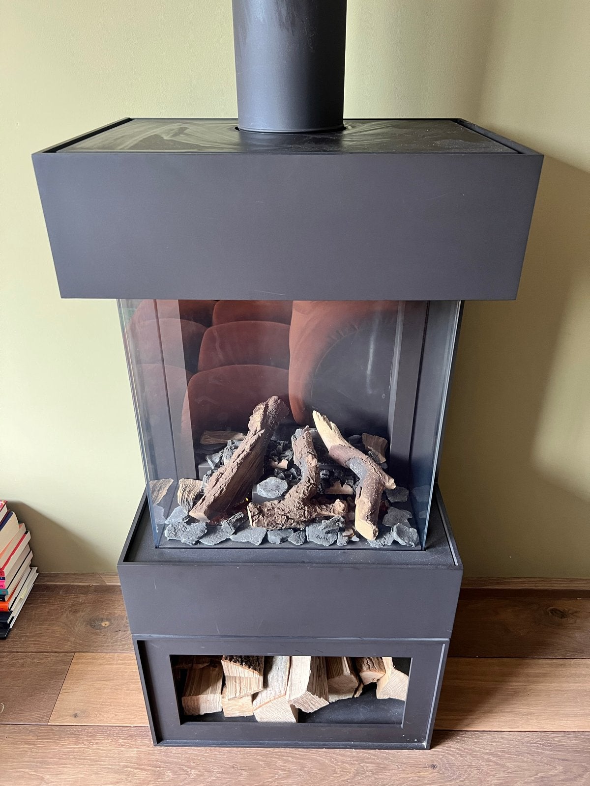 Moderne Bellfires Box Gas Panorama 45/45 MF Gaskachel, Ophalen, Zo goed als nieuw, Vrijstaande haard, Gashaard
