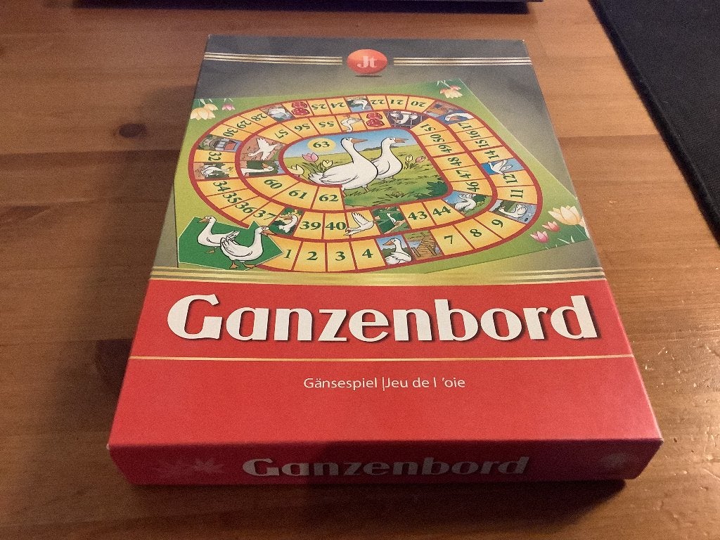 Ganzenbord, met houten ganzen. zgan, Hobby en Vrije tijd, Gezelschapsspellen | Bordspellen, Een of twee spelers, Ophalen of Verzenden