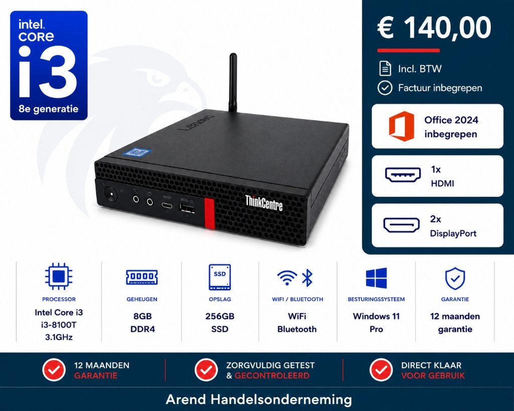 Lenovo M720Q tiny i3-8100T 8GB 256GB SSD, ., 8 GB, I3-8100T, Ophalen of Verzenden