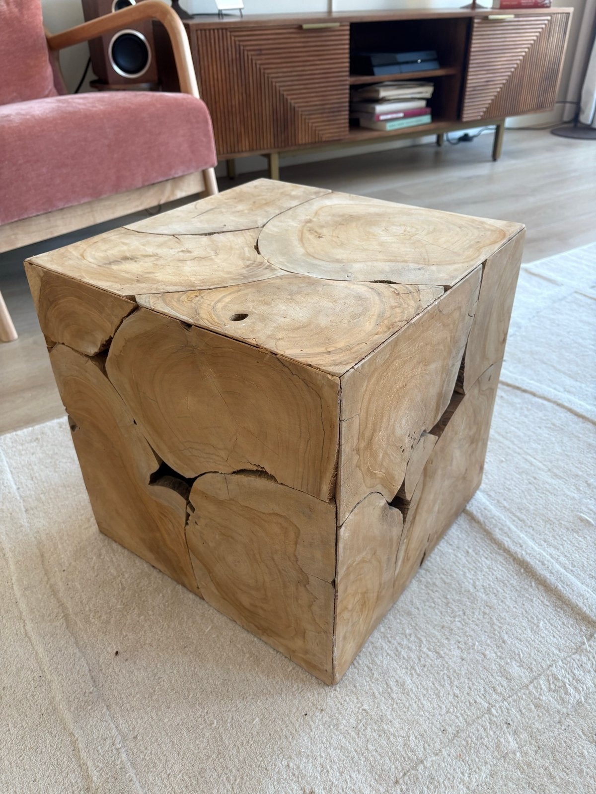 Houten bijzettafel/krukje Leen Bakker, Huis en Inrichting, Ophalen, Minder dan 45 cm, Minder dan 55 cm, Gebruikt