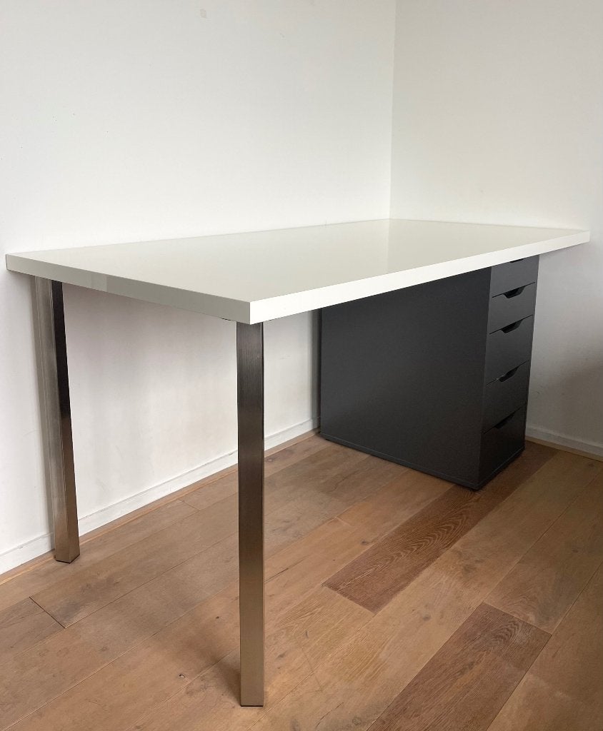 IKEA Bureau 150x75 cm Wit | Zwart Ladeblok met 4 Lades, Huis en Inrichting, Ophalen, Gebruikt, Spaanplaat of MDF, IKEA