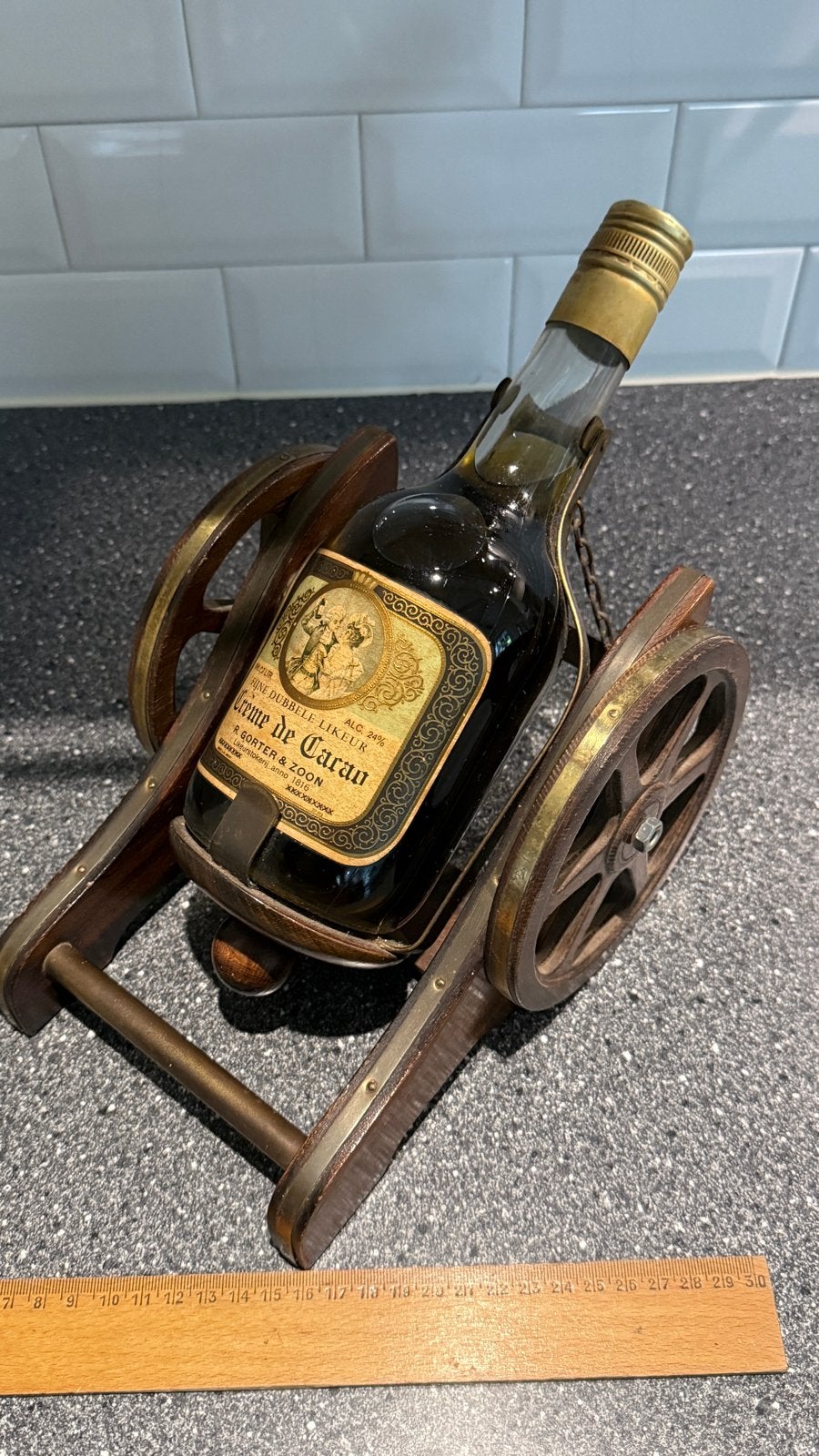 Vintage Crème de Cacao Gorter & Zoon op Kanononderstel, Ophalen of Verzenden