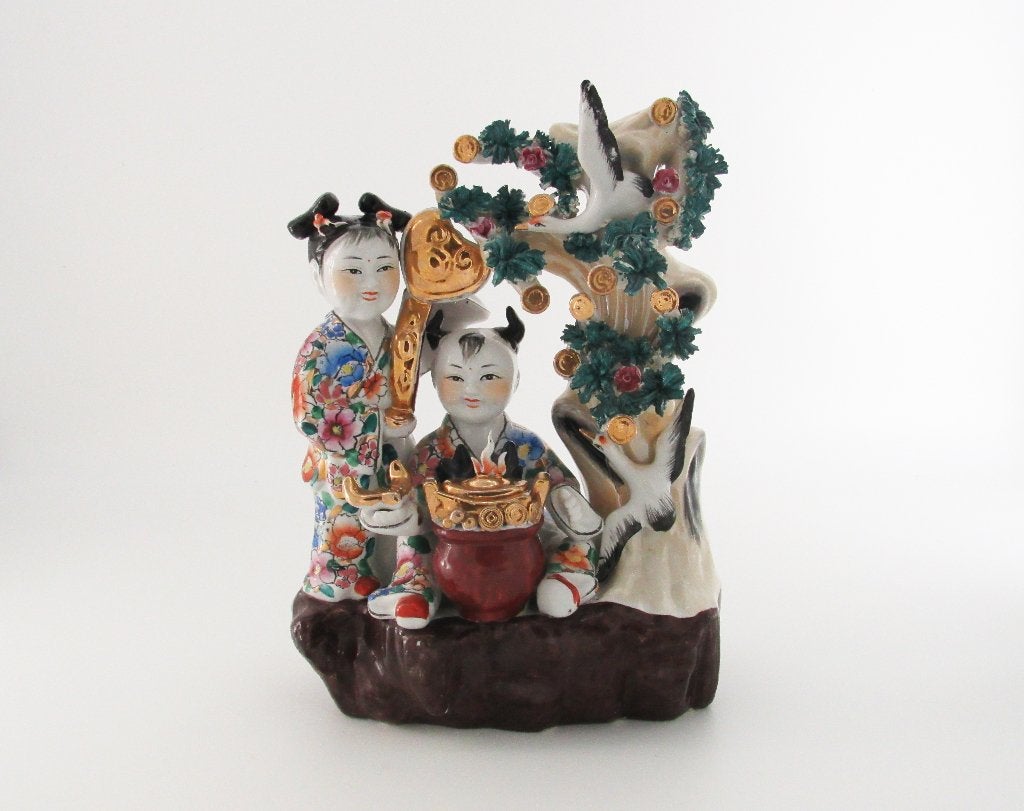 Chinees porseleinen beeld, Groep mensen, Handgemaakt, Ophalen of Verzenden, 20 - 50 cm
