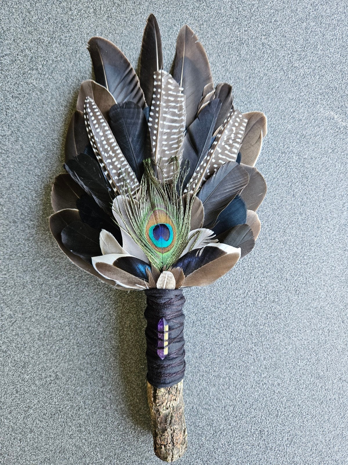 smudge feathers amethist veren waaier reiki stick pauwenveer, Ophalen of Verzenden