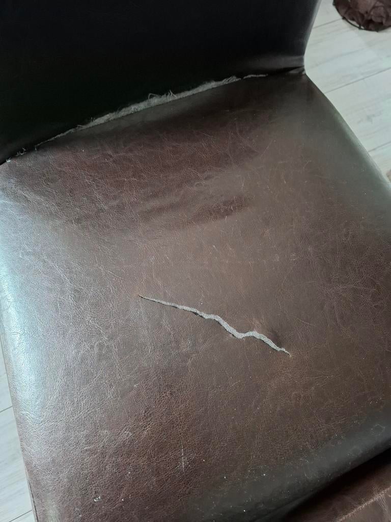 GRATIS!! 6 bruine lederen stoelen - Gebruikt, Ophalen, Gebruikt, Bruin, Leer