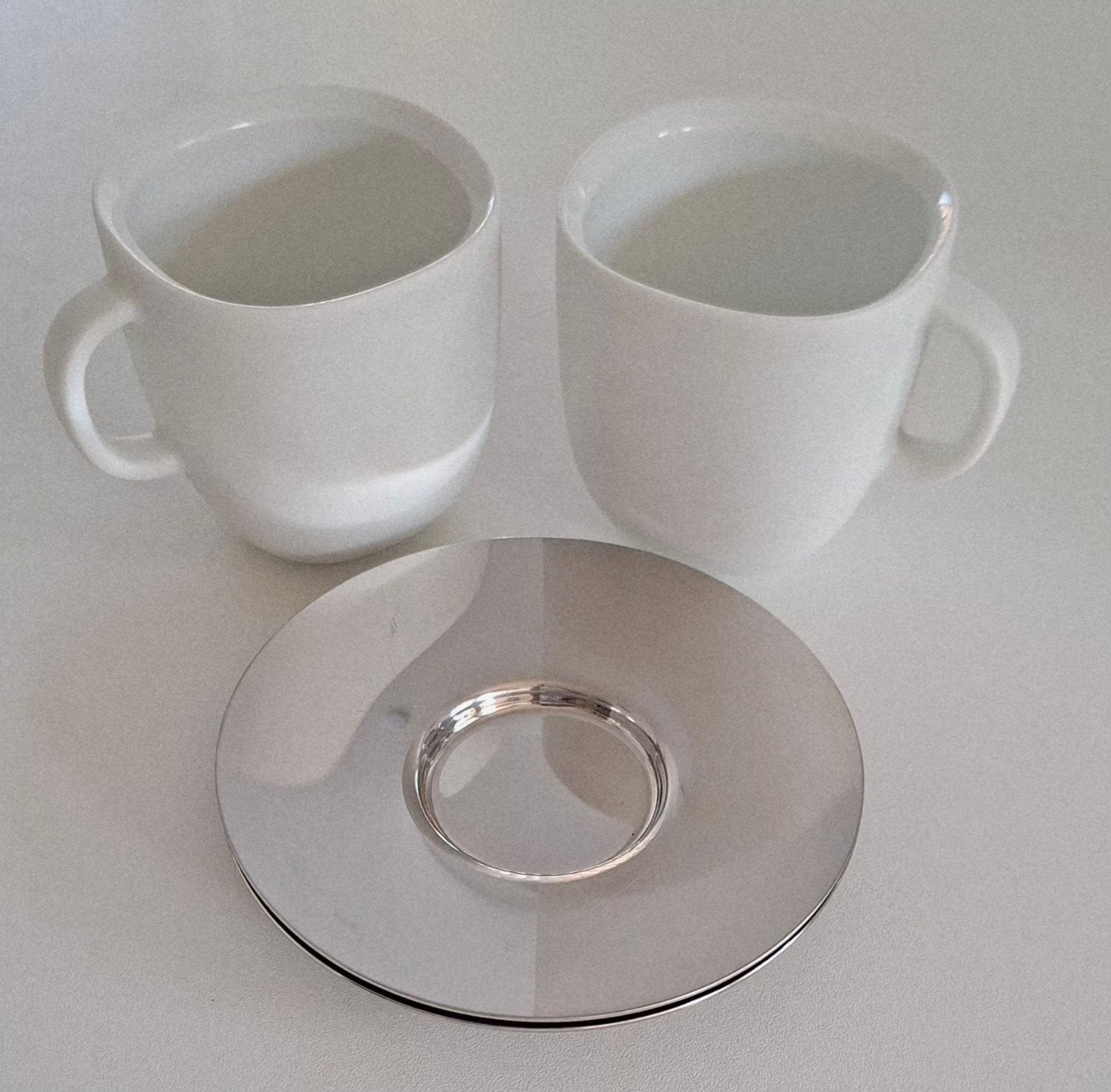 2 X NESPRESSO VIEW/LUME LUNGO KOP EN R.V.S.SCHOTELS, Huis en Inrichting, Keuken | Servies, Ophalen, Zo goed als nieuw, Overige stijlen