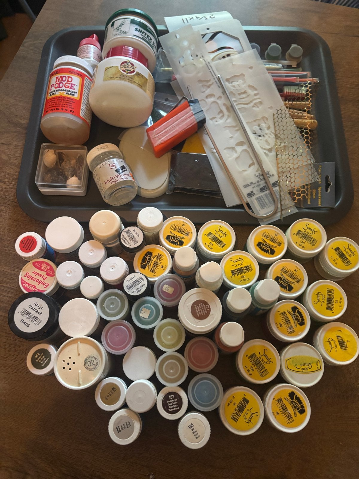 Grote partij knutselspullen: verf, stempels, stencils en mee, Gebruikt, Dieren, Meerkleurig, Ophalen of Verzenden